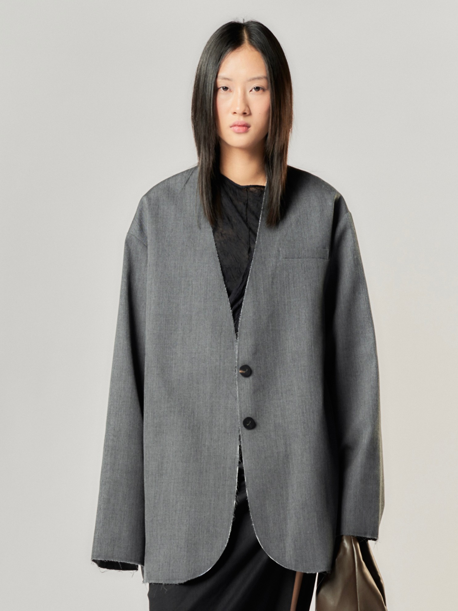 Picture of Grey Wool Collarless Blazer